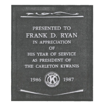 Cast plaque with ribbon scroll divider bars